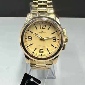Montres Carlo Watch Men Gold Tone Round 43MM Case New Battery 8.75"